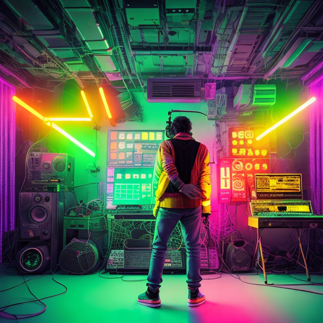 Vana Studio - performing sound poetry in a neon atmosphere, surrounded by m… 2
